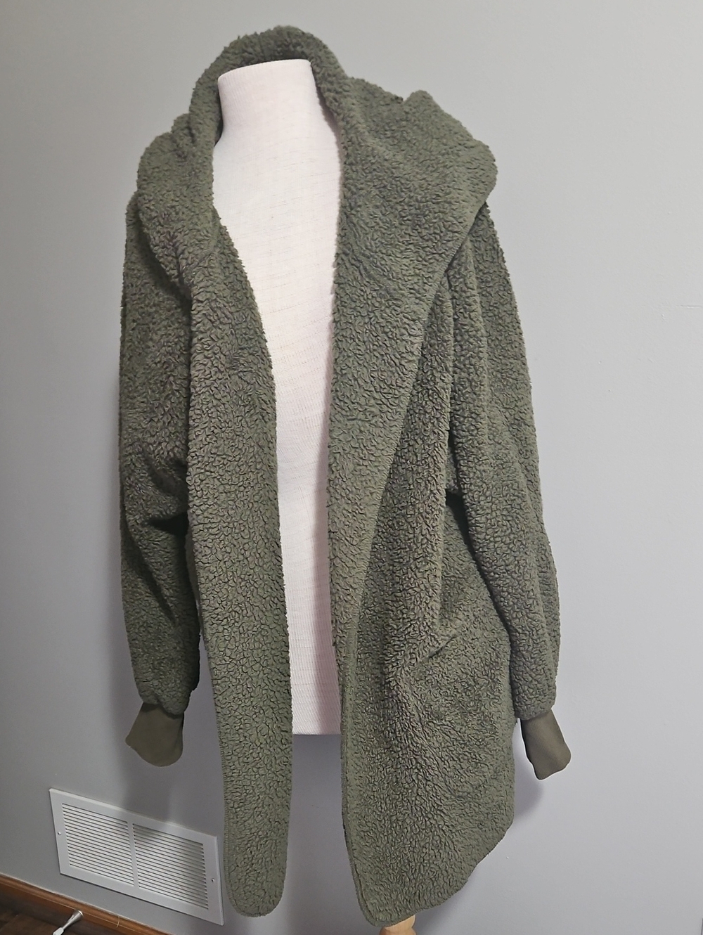 Olive Green Sherpa Hooded Sweater